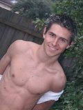 Sexy gay stud Brad is shyly stripping in the yard and covering cock with the hands