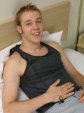 Real gay Curtis is masturbating dick and turning around to splash loads of cumshot on the bed