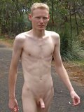 Skinny Ash bfcollection poses naked by the river with his pick cock hard & his fuck hole exposed