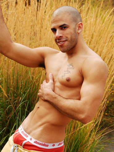 Tattooed hot stud Austin Wilde posing outdoor and performing his gorgeous body